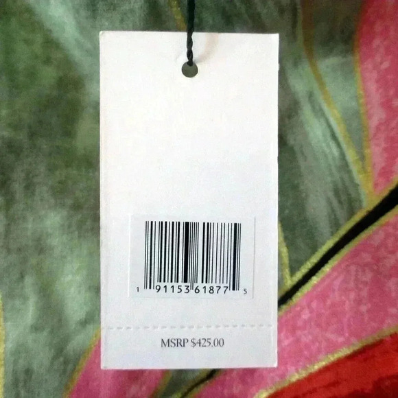 NWT  $425 Jason Wu Tropical Gold Accent Faux Wrap Tie Linen Blend Dress sz 10 - Picture 13 of 14